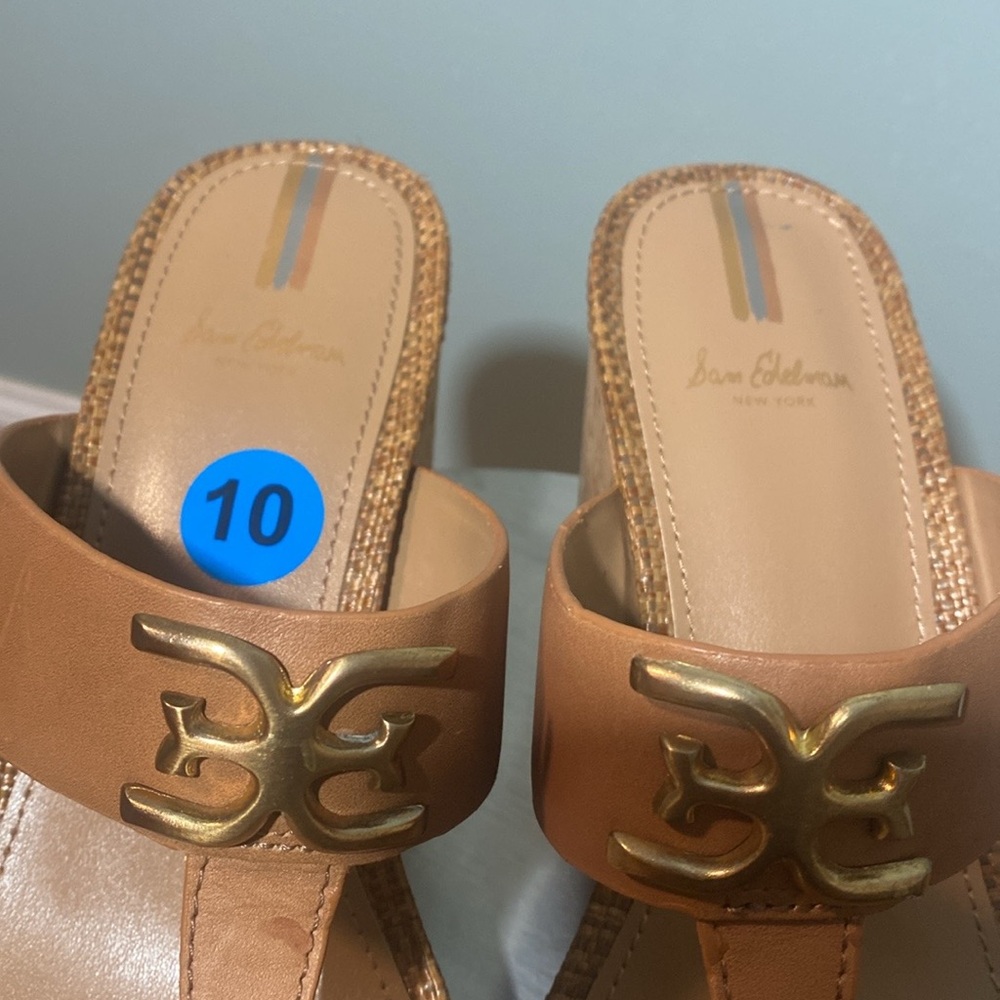 NWOT SAM EDELMAN YARDLIE TAN CORK THONG SANDALS - Picture 8 of 15